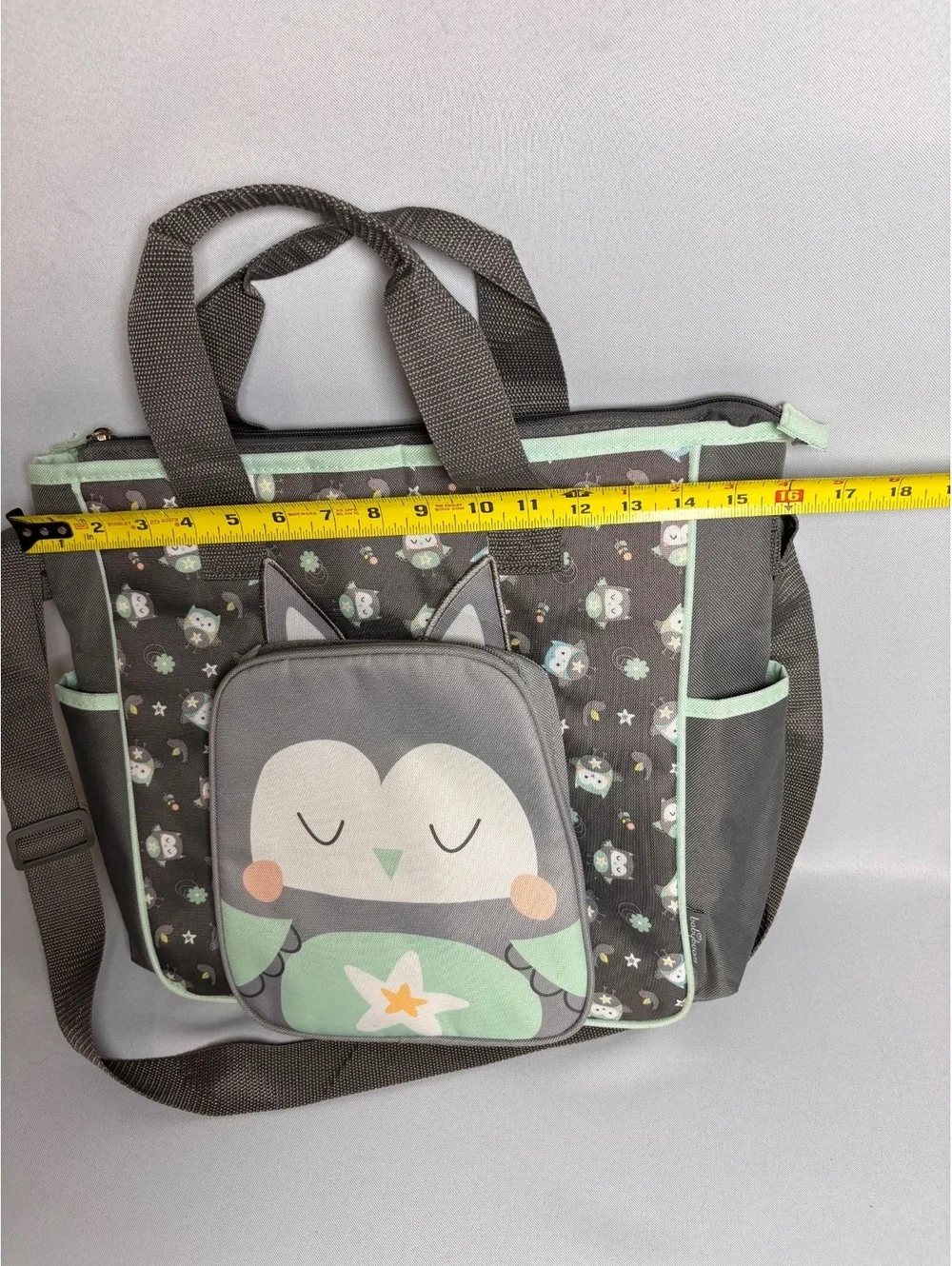 Baby Boom Gray and Mint Owl Print Diaper Bag with Changing Pad